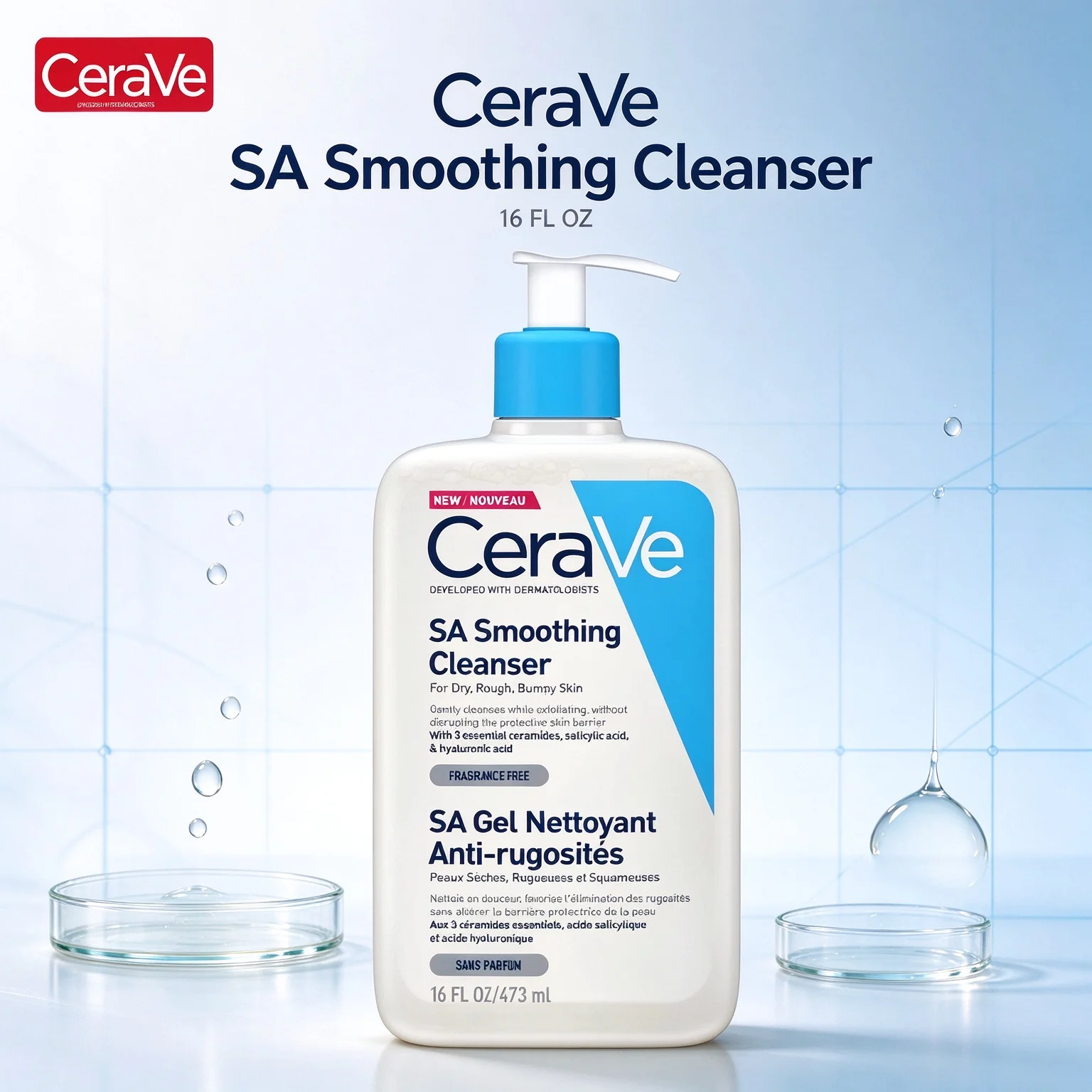 CeraVe Hydrating Gel Nettoyant Hydratant, Hydrating Facial Cleanser For Normal To Dry Skin, Fragrance Free 16 FL OZ (473ml)