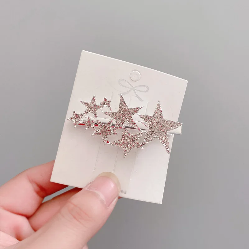 Women Shiny Stars Rhinestone Hairpins Crystal Hair Clips Barrette Slide Grips Bangs Clip Sweet Headwear Korean Hair Accessories