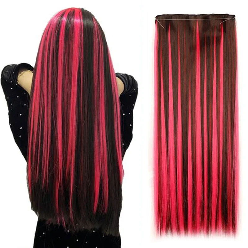 

24inch Synthetic Long Wavy Fish Line Hair Extensions Rainbow Invisible Wire Secret No Clips In Hairpieces Heat Resistant Fiber ﻿