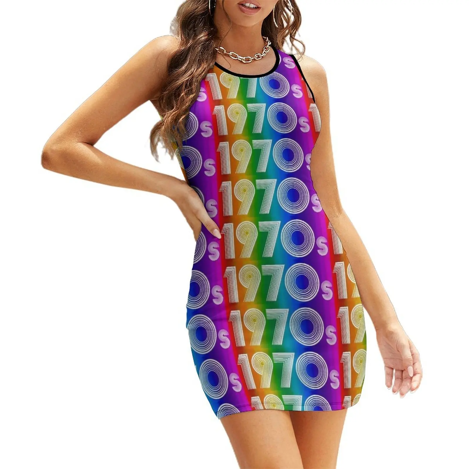 

Rainbow Pride 1970s Retro Disco Font Sleeveless Sundress dresses with long sleeves evening dresses ladies dress for women 2025