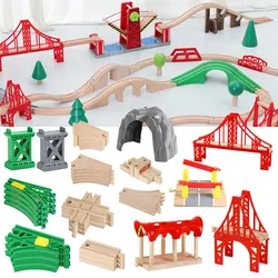 Wooden Train Track Accessories Railway Bridge Traffic Light Beech Wood Assembly Toys Fit for All Thomas Train for Children Gifts