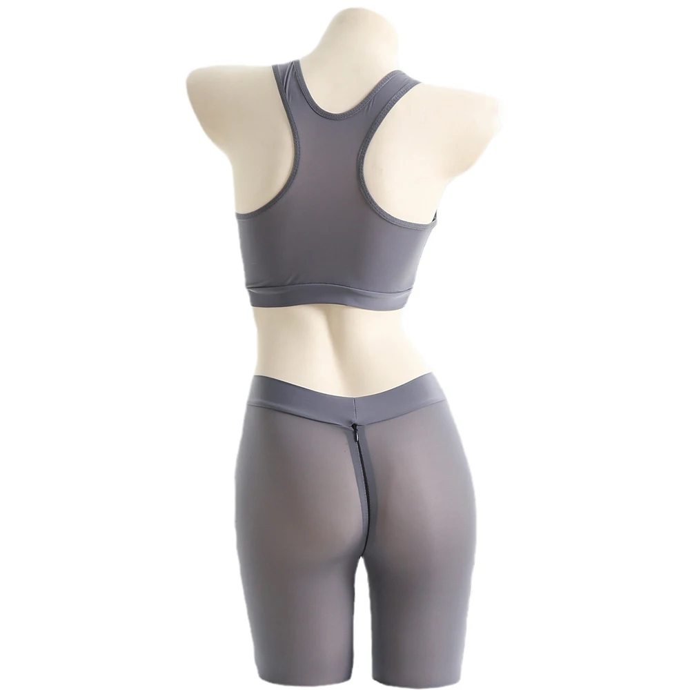 AniLV Womem Sports Yoga Clothes Set Erotic Zipper Crotch Open Pants Sexy Lingerie Temptation Pajamas Erotic Costumes