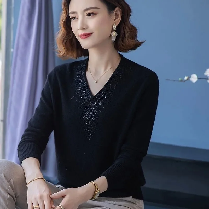 Col en v automne hiver pull pulls femmes corée lâche épais cachemire pull pull femmes surdimensionné pull pull