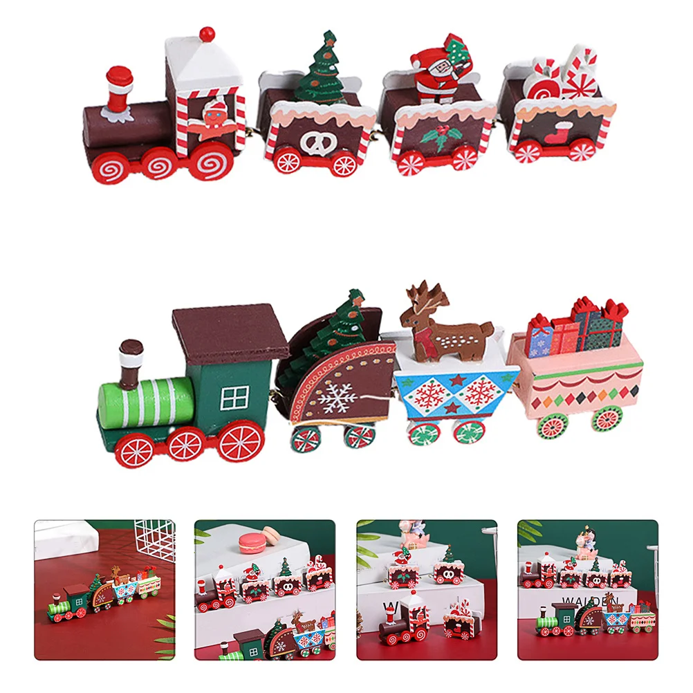 

2Pcs Christmas Wood Train Ornaments Red Green Desktop Decoration Xmas Adornment Holiday Tabletop Decor Wood Mini Train