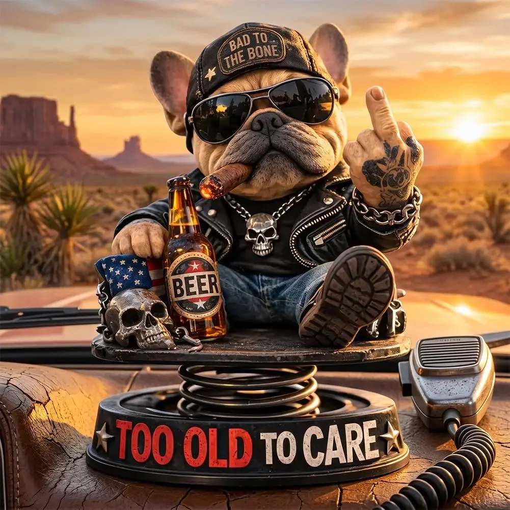 105cm Tall Cold Cast Resin Hand Painted Rebel Style Perfect Gift Biker Bulldog Dashboard Ornament Spring Shaking Design