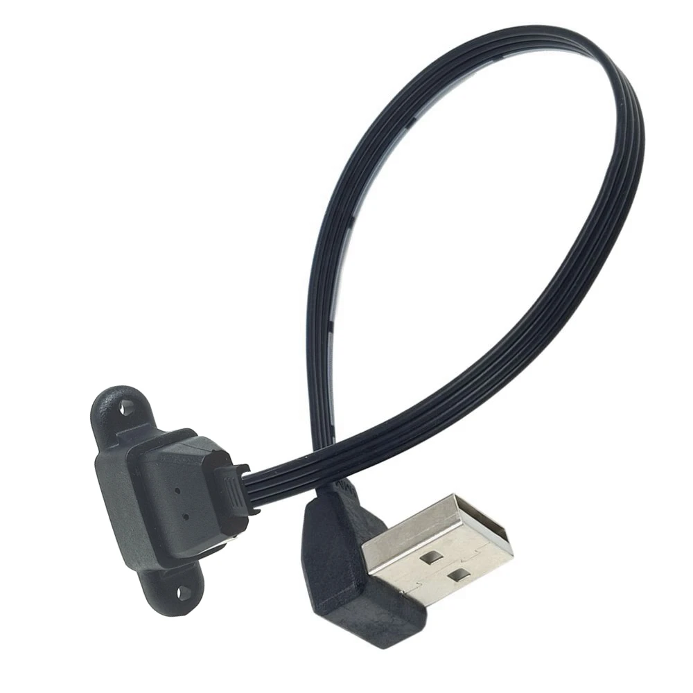 Cabo de extensão USB com furos de parafuso, macho para fêmea fixação defletor, 2, 5cm, 10cm, 20cm, 50cm, 1m, cotovelo 2.0