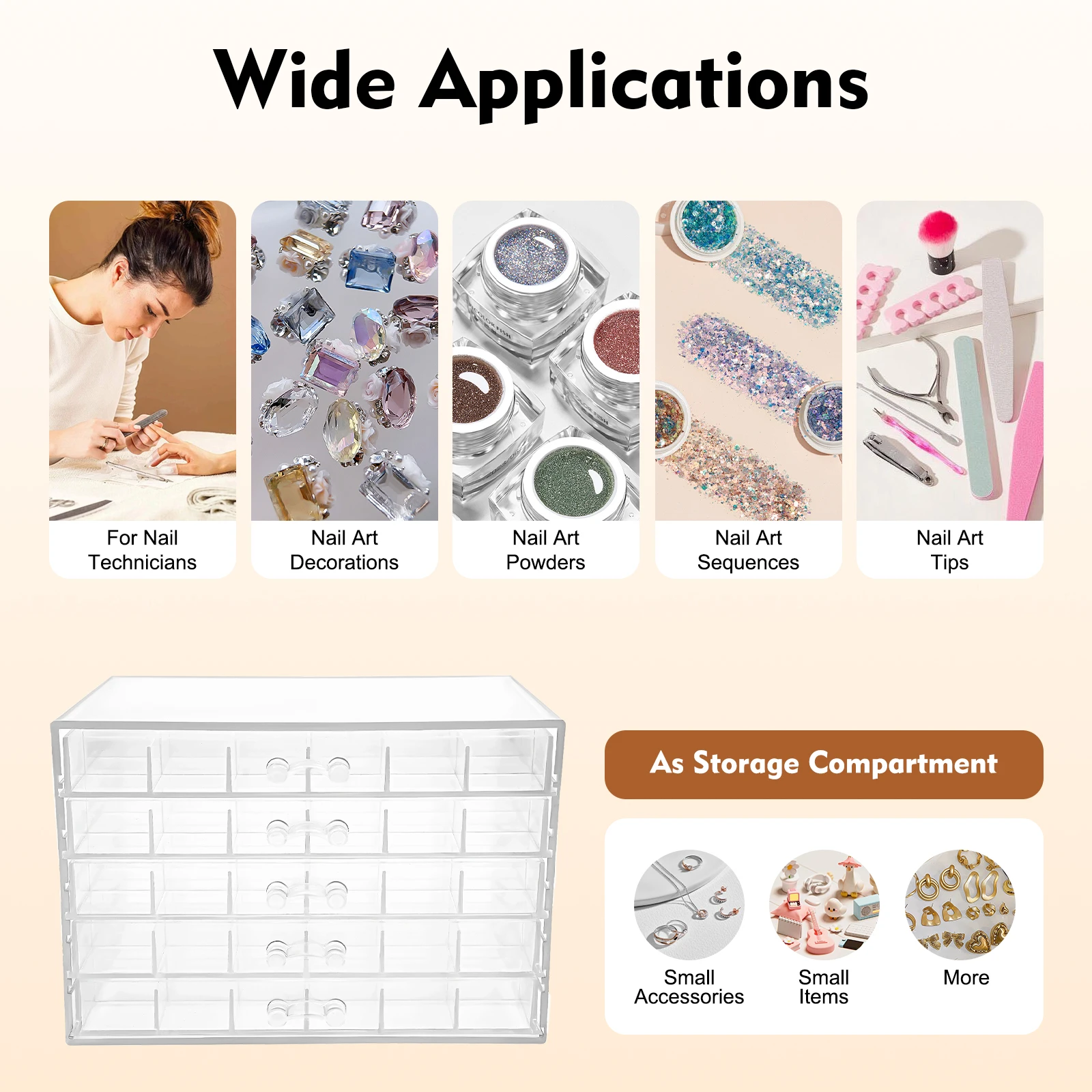 Transparent Acrylic Nail Art Storage Box 5-Layer 120 Compartments Drawer Design for Nail Decorations Powders Sequins Organizer