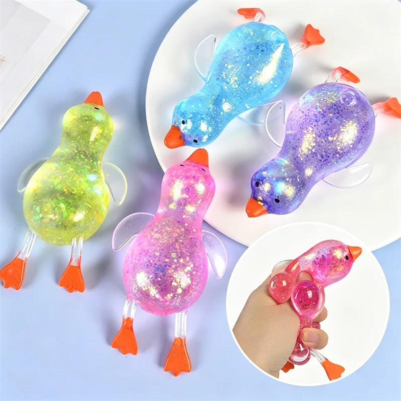 Aurora Glitter Squishy Duck Toy Transparent Cute Ultra Soft Squeeze Non-Toxic Autism Adult Relaxation Focus Ideal Birthday Gift