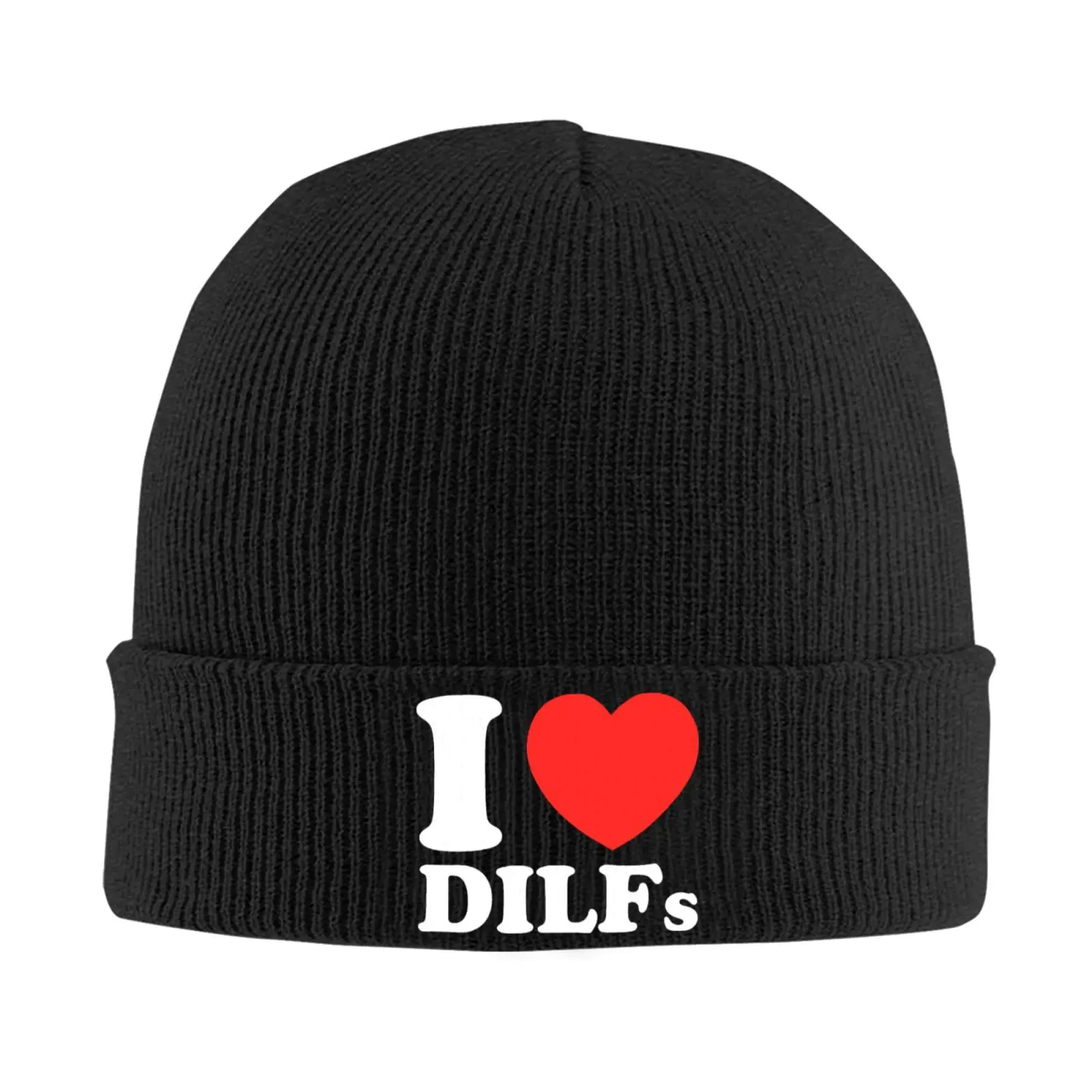 I Love DILFs Letter Print Knitted Beanie Hat Men Women One Size Winter Warm Soft Stretch Knit Cap Outdoor Daily Headwear
