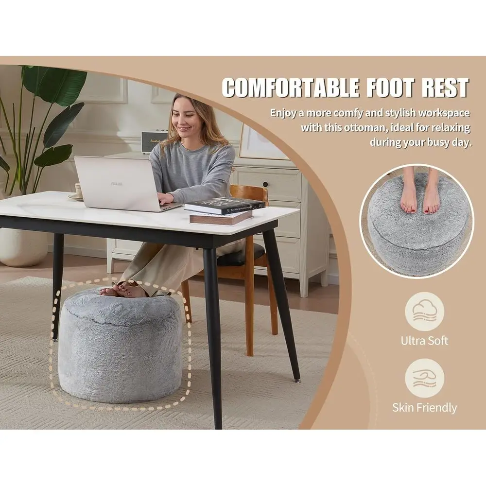 مسند رمادي مستدير كبير، 26 × 18، وسادة مسند للقدم مملوءة بالرغوة لغرفة المعيشة