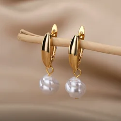 Orecchini pendenti con perle finte barocche vintage per le donne Orecchini a cerchio con clip per orecchio in acciaio inossidabile Regalo per feste di gioielli femminili