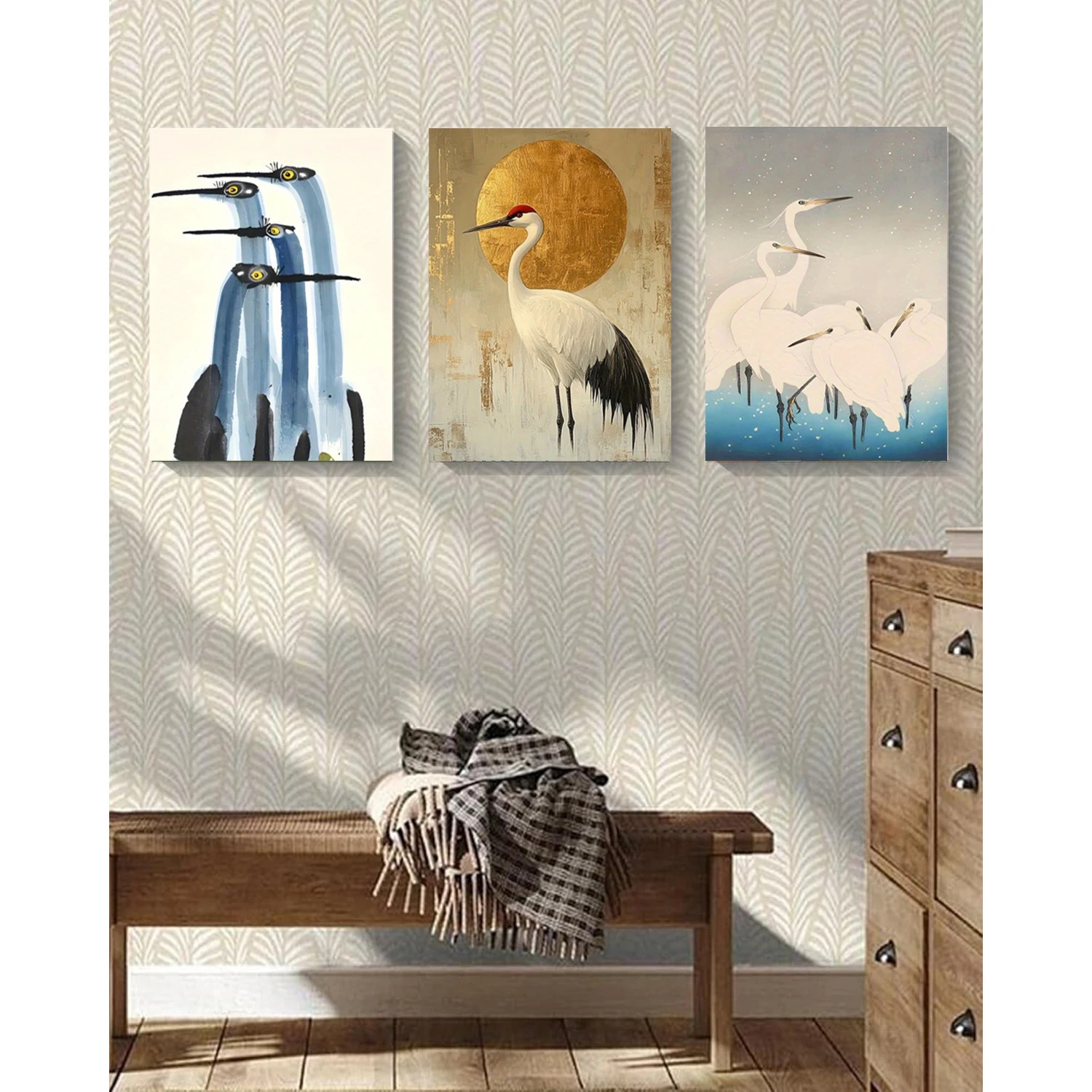 Unframe 1pc Minimalist Bird Canvas Art，Bird Animal Ukiyo-e Style Japanese Vintage Art，Very Suitable For Home Living Room Decorat