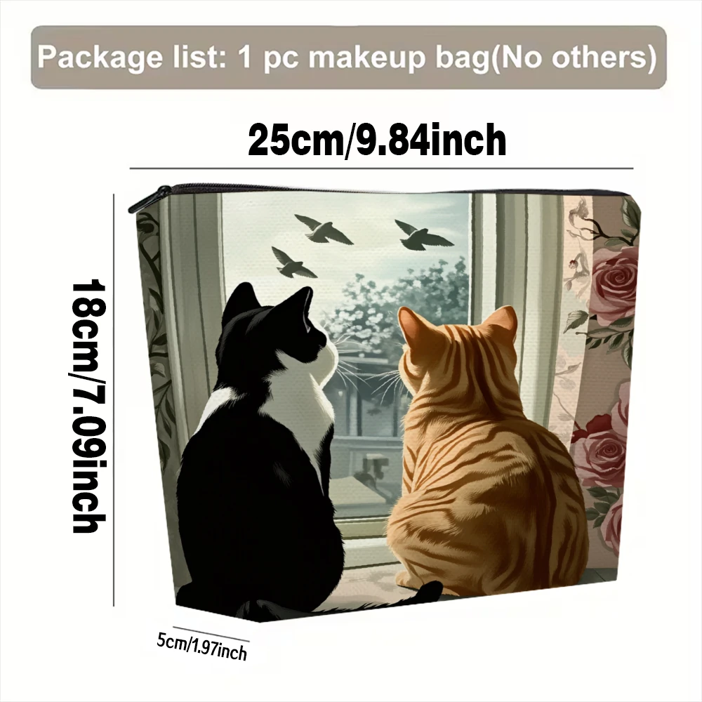 Cats Watching Birds Through Window Makeup Bags for Girls Cosmetic Pouch Toiletry Bag Pencil Case Travel Storage