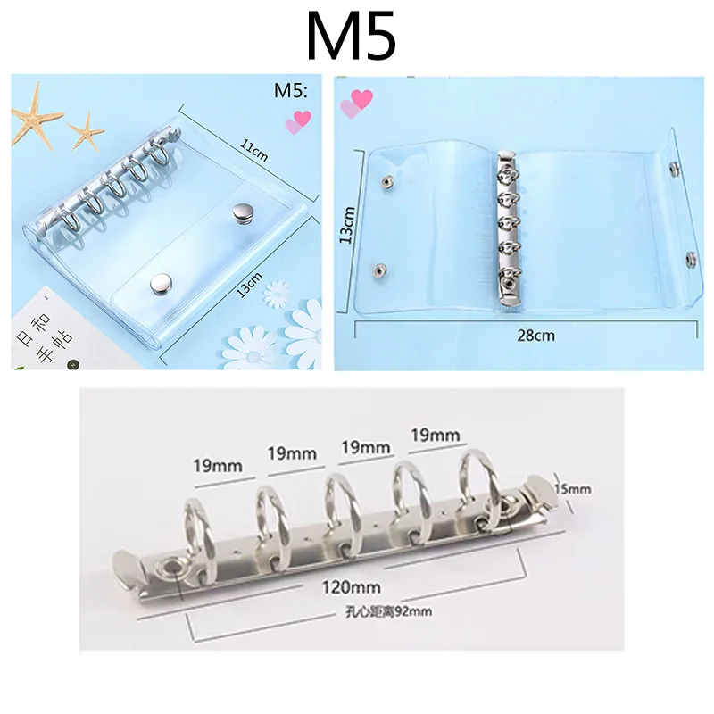 PVC 투명 이중 단추, 느슨한 잎 바인더, 노트북 커버, 노트 북 저널 플래너, 사무실 문구 용품, A6, A7, M5, A8