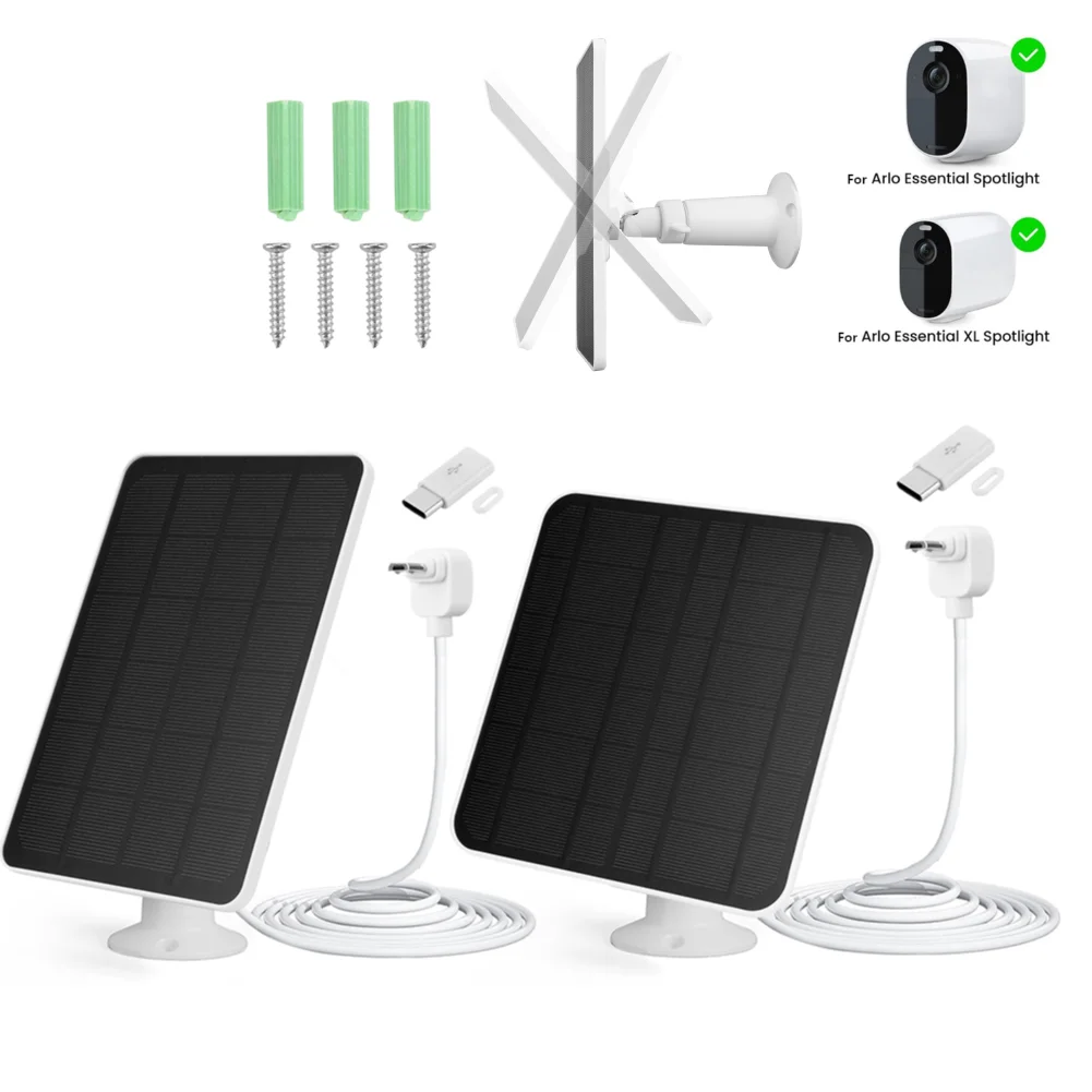 

4W/6W Solar Panel Charger for Arlo Essential Spotlight/XL Spotlight Camera 360°Adjustable Wall Mount Solar Panel Camera Charger