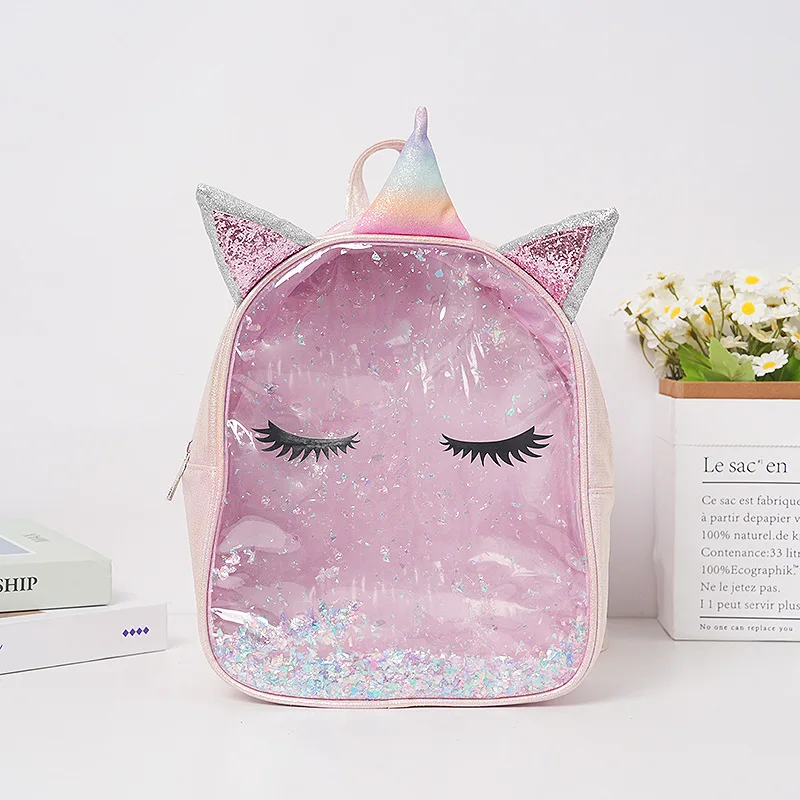 Mochila de gato dos desenhos animados para crianças, Mochilas Unicórnio Transparente para Menino, Bolsas escolares bonitos para menina, mãe e filhos