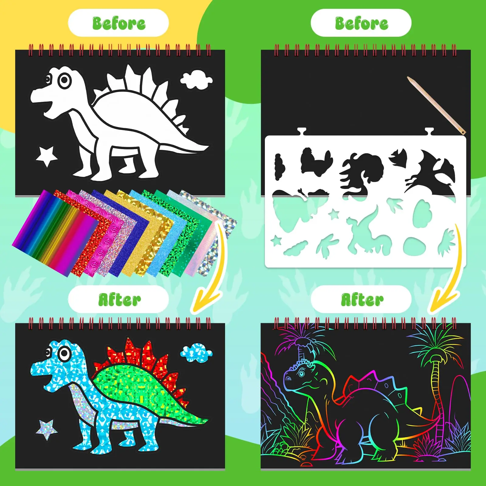 Foil Fun Scratch Painting Kit for Kids Montessori Educational Drawing Toys DIY Rainbow Scratch Paper Art Crafts For Kids Gifts