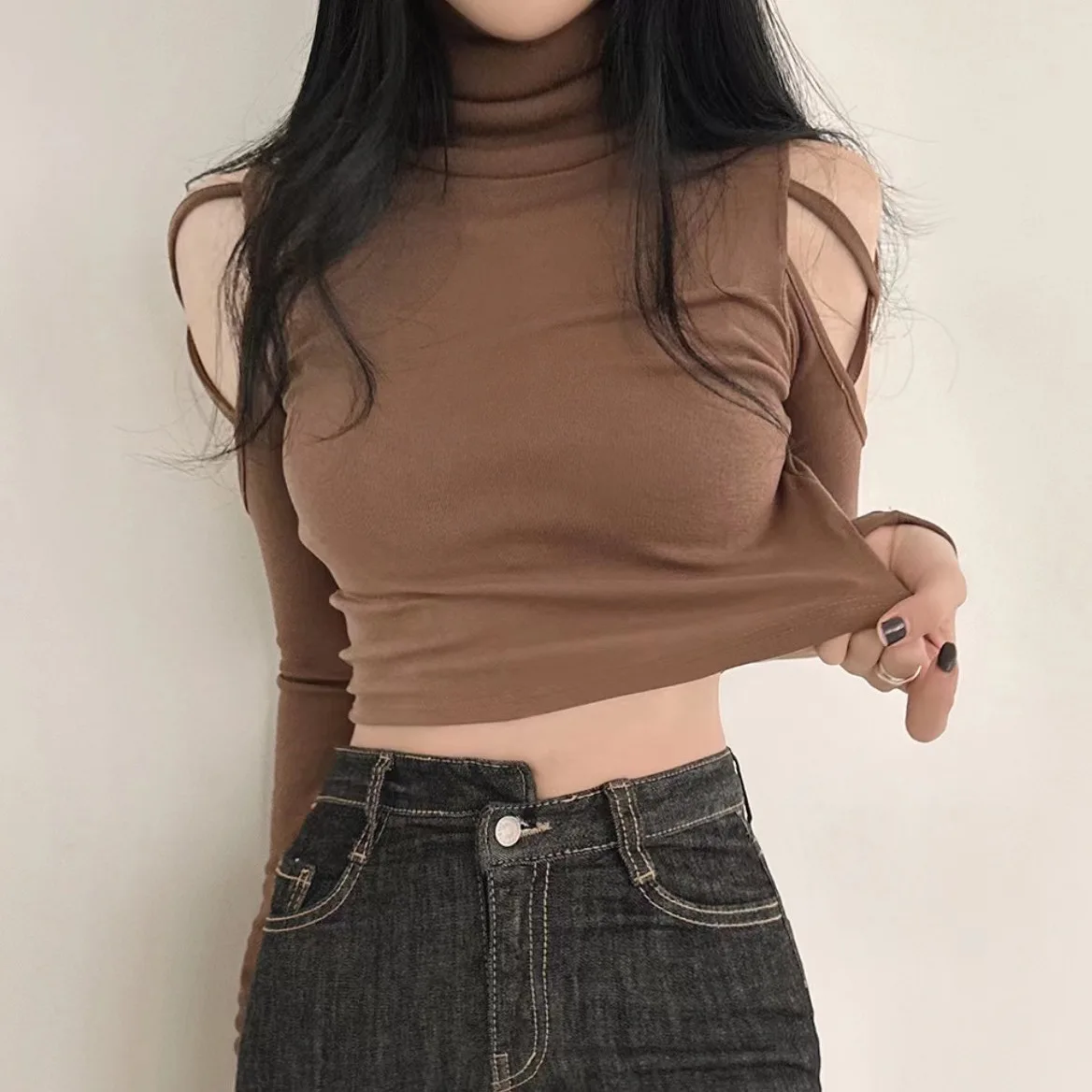 Long Sleeve T Shirt for Women Cotton Sexy Crop Tops Woman Plain Slim Off Shoulder Vintage Slacks Comfortable Stretch Trends 2024