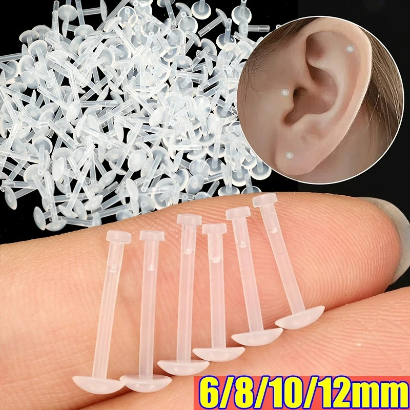 10pcs Invisible Plastic Earrings Lip Nose Studs Straight Nostril Ear Piercing Prevent Allergy Retainer Body Piercing Jewelry