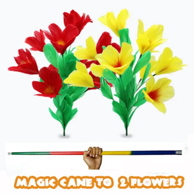 Magic Cane to 2 Flowers Bunch Stage Magic Tricks Metal Wand To Red Yelllow Flowers Magic Professional  Magicians Magia Show Toys