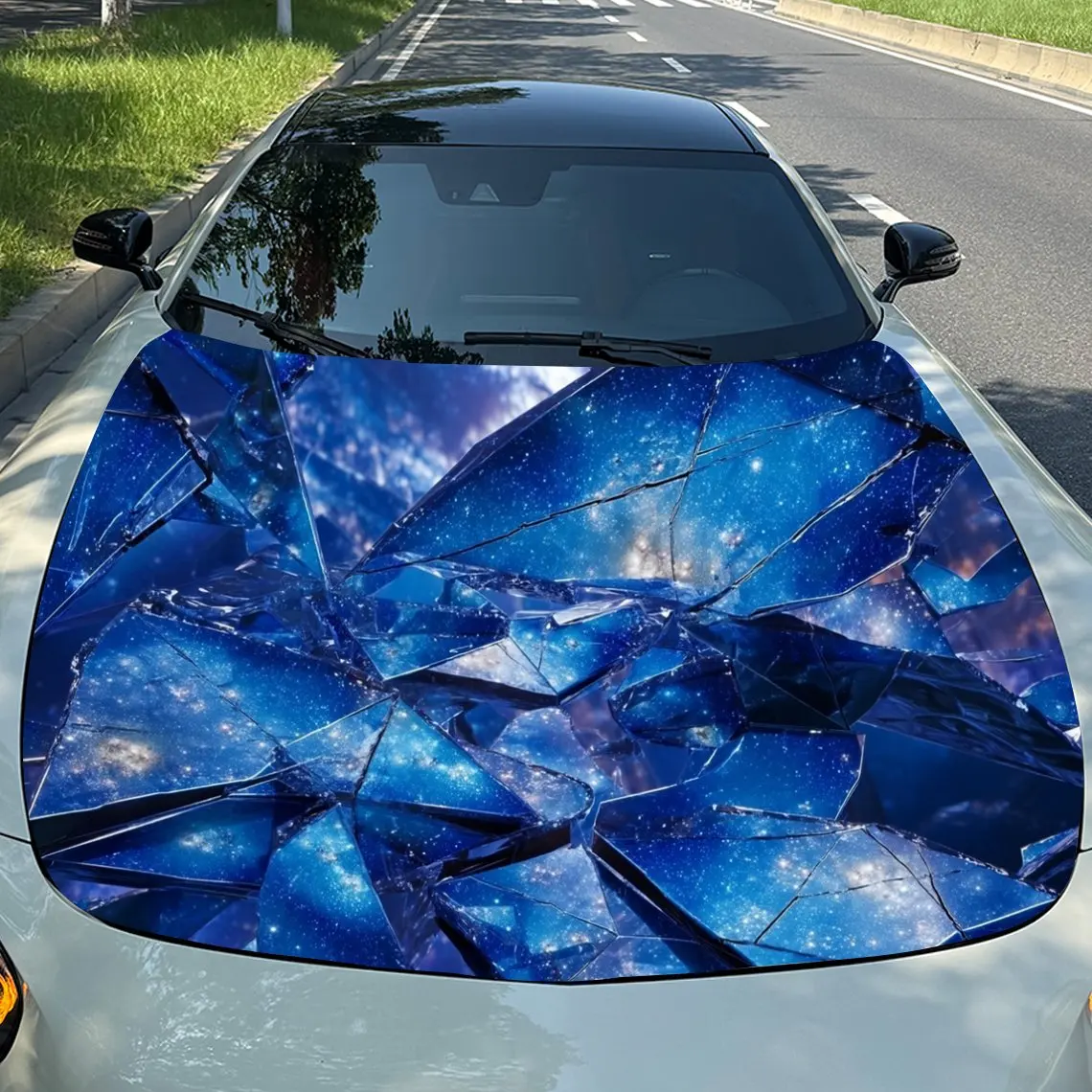 

Cracked Sky Star Mirror Car Vinyl Wrap, PVC Material Waterproof Car Hood Sticker, Self-Adhesive Scratch-Resistant Stickers for E