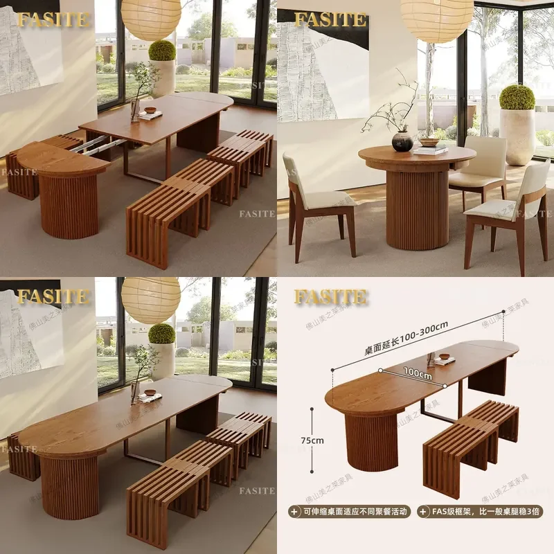For Nordic Style Rectangular Solid Wood Retractable Dining Table Multi Person High End Hotel New Model
