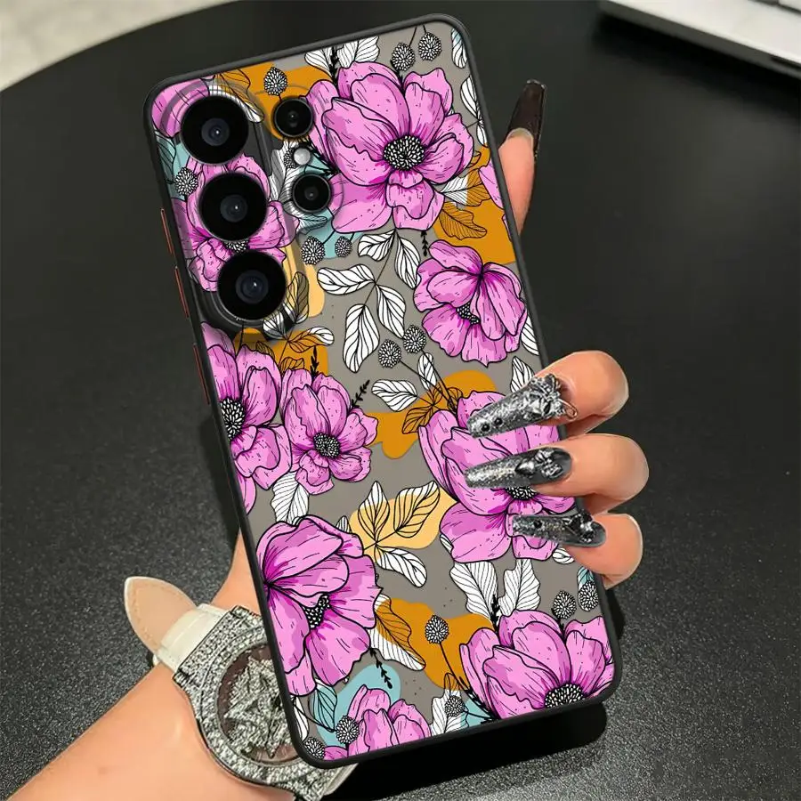Case for Samsung Galaxy S26 S25 Ultra S23 FE Note 20 Ultra 10+ S21 S20 FE S22 S24 Plus Funda Back Phone Cover Pink Floral