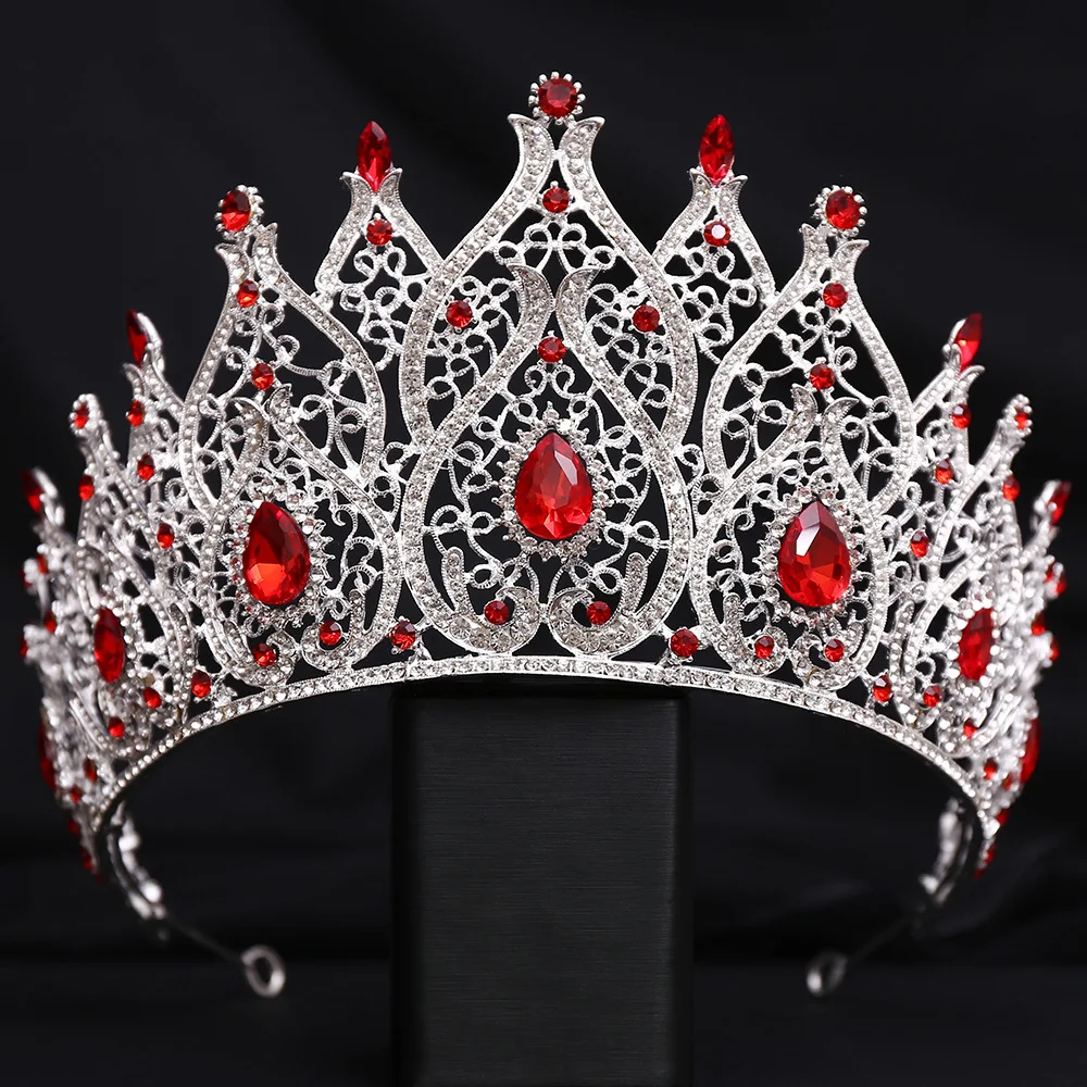 Jeweled Baroque Queen Crown - Rhinestone Wedding Crowns and Tiaras for Women, Costume Party Hair Accessories with Gemstones