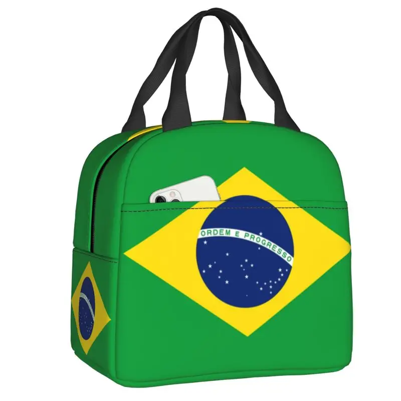 Brazil Flag Resuable Lunch Boxes Women Waterproof Cooler Thermal Food Insulated Lunch Bag School Children Student