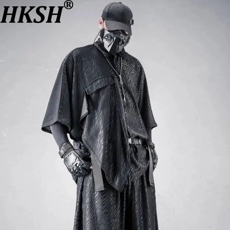 HKSH Yamamoto Irregular Design Zebra Printed Loose Short-Sleeve Shirt Summer Dark Gothic Bat-Sleeve Faux Two-piece Shirt HK20918
