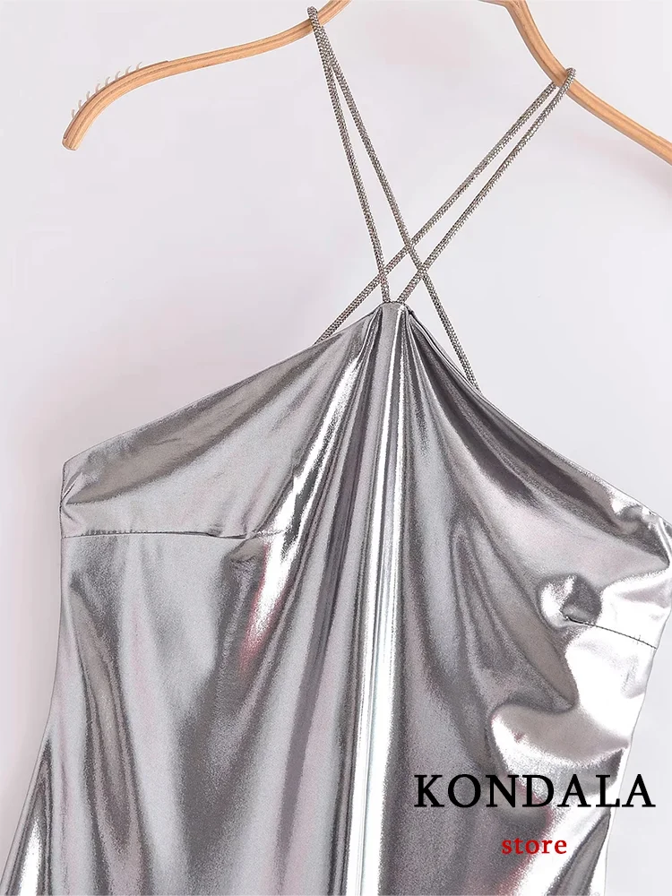 KONDALA Sexy Silver Party Women Dress senza maniche Halter Cami Metal Dress New Fashion 2023 autunno Evening Night Club Dress