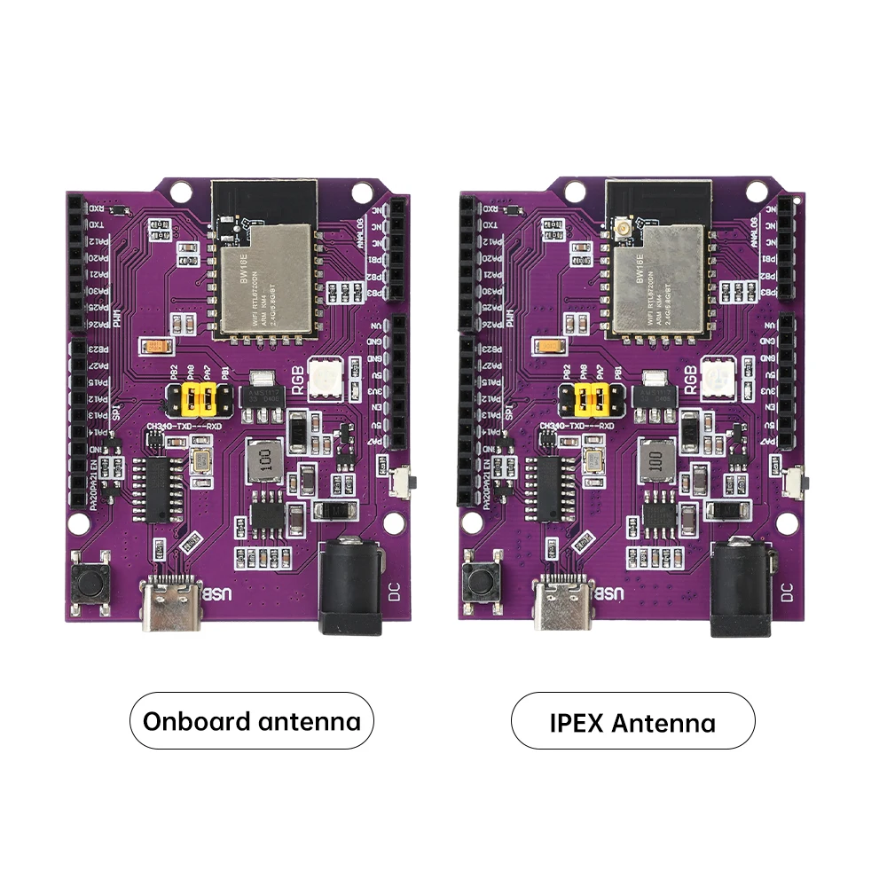 BW16 Development Board RTL8720DN Dual band Wi Fi+Bluetooth 5.0 Module USB TYPE-C Onboard PCB Antenna IPEX Antenna