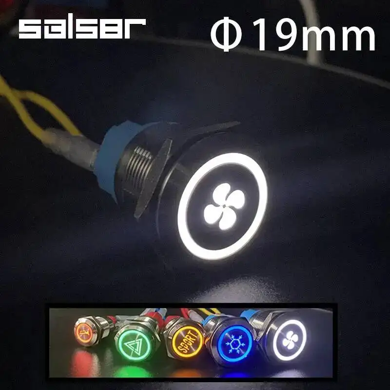 19mm Flat Round Pause/Engine Start DIY Luminous Character Power Supply With LED Light Fix Reset Custom Metal Push Button Switch