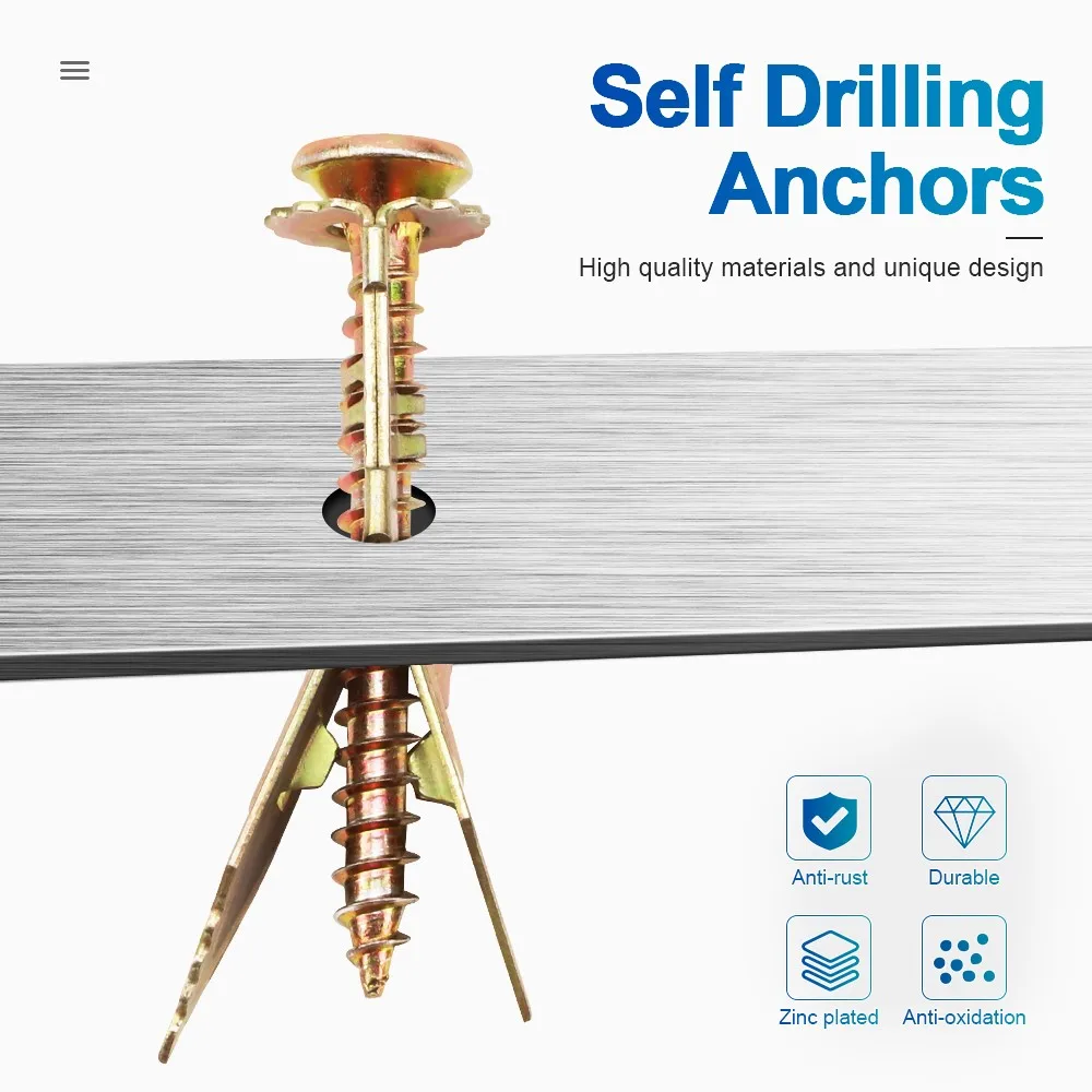 160pcs Drywall Self Drilling Anchor With Screw Kit Gypsum Expansion for Fixing TV Shelf Cabinet Curtains