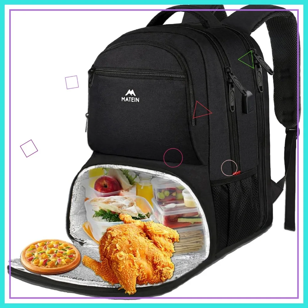 

Insulated Cooler Backpack with USB Port, 17 Inch Laptop Compartment, Water Resistant for Work Travel Picnic