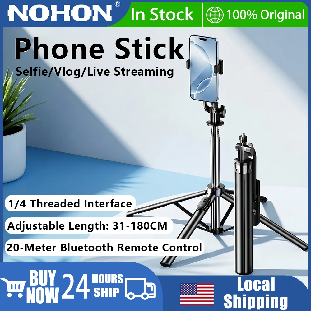

Mobile Phone Holder 31-180CM Adjustable Telescopic for iPhone 17 16 Samsung Huawei Xiaomi Live Streaming Phone Holder Selfie Stick with 1/4 Threaded Interface Suitable for Sony Canon Nikon Fujifilm Panasonic Olympus Camera Stand for GoPro