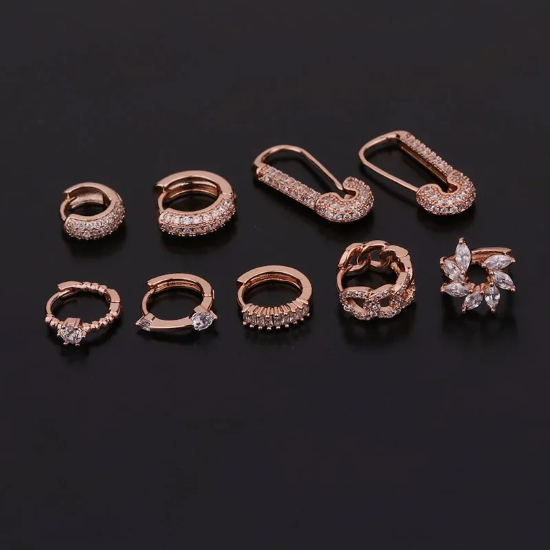 1Piece Fashion Creative Piercing Geometric Brooch Earrings Women Wild Personality Zircon Earrings Jewelry Gift for Gir