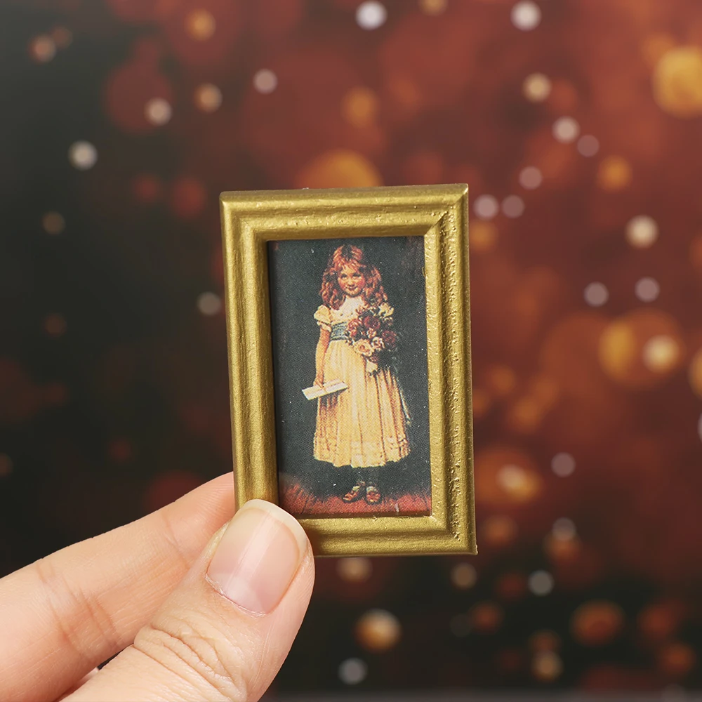 Domek dla lalek ozdoba rzemiosło żywiczne Vintage zdjęcia w ramie miniaturowy obraz olejny w skali 1:12 Mini obraz zabawki dla dzieci akcesoria dla lalek — zdjęcie 6