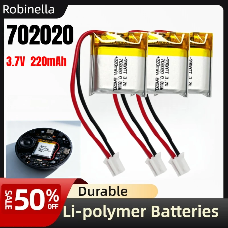 

702020 Li-Polymer Battery 3.7V 220mAh for Audio Devices: Bluetooth Headsets, Portable Speakers, Wireless Earphones
