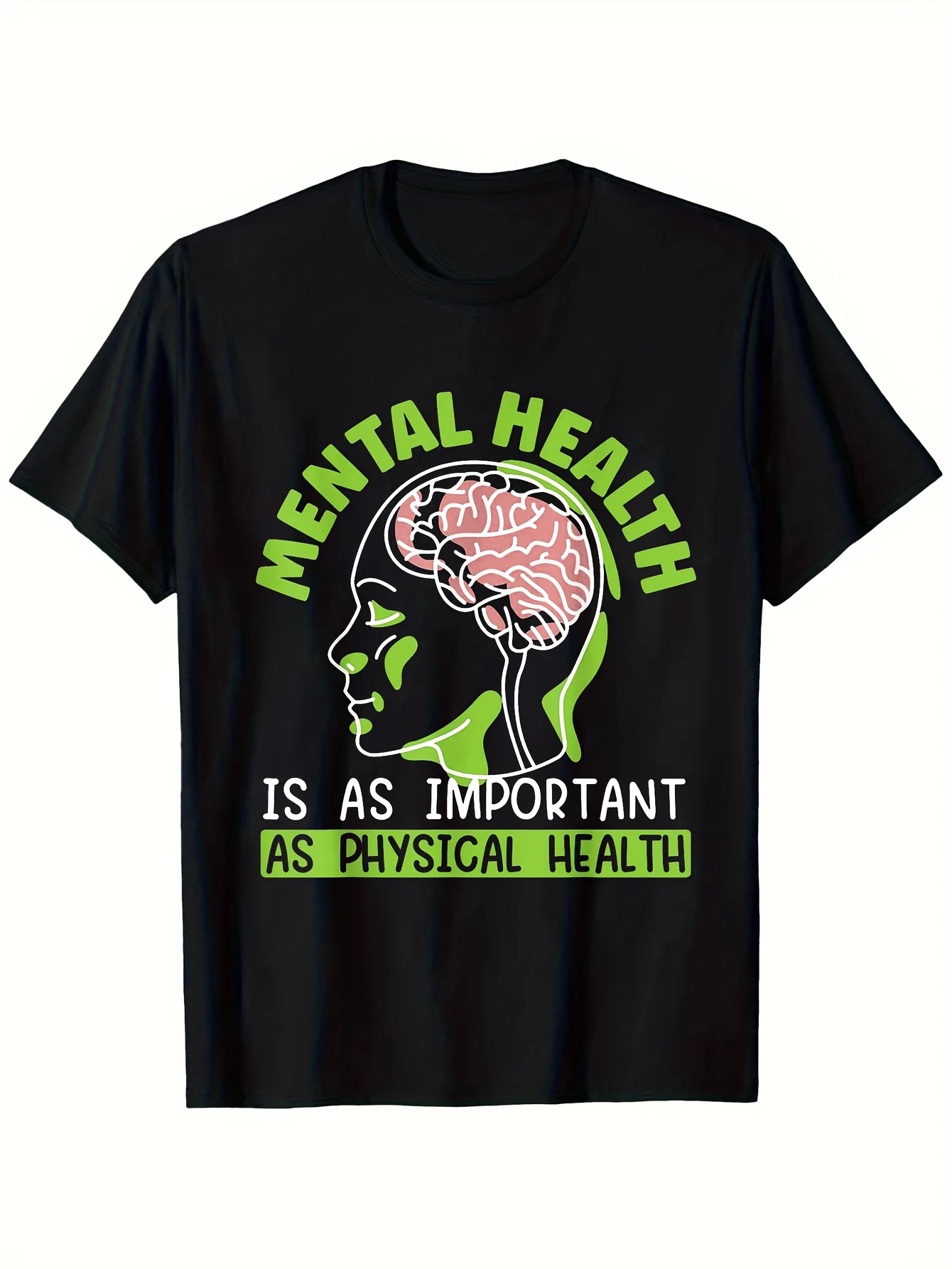 Mental Health and Physical Health Are Equally Important Short-sleeve Printed Crewneck T-shirt Casual Men's Spring/summer Wear