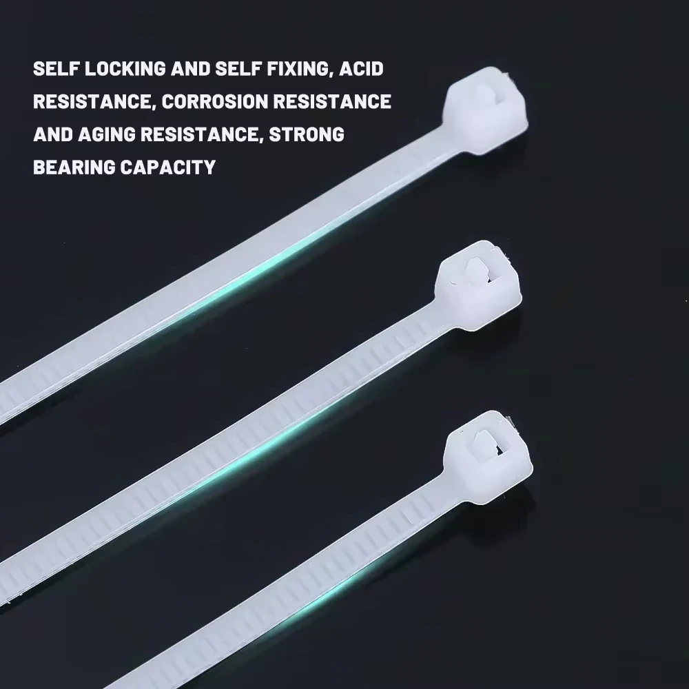 100Pcs Self Locking Nylon Cable Ties Plastic Cord Tie Heavy Duty Cables Fastening Rings Loop Hardware Organizer Wire Straps