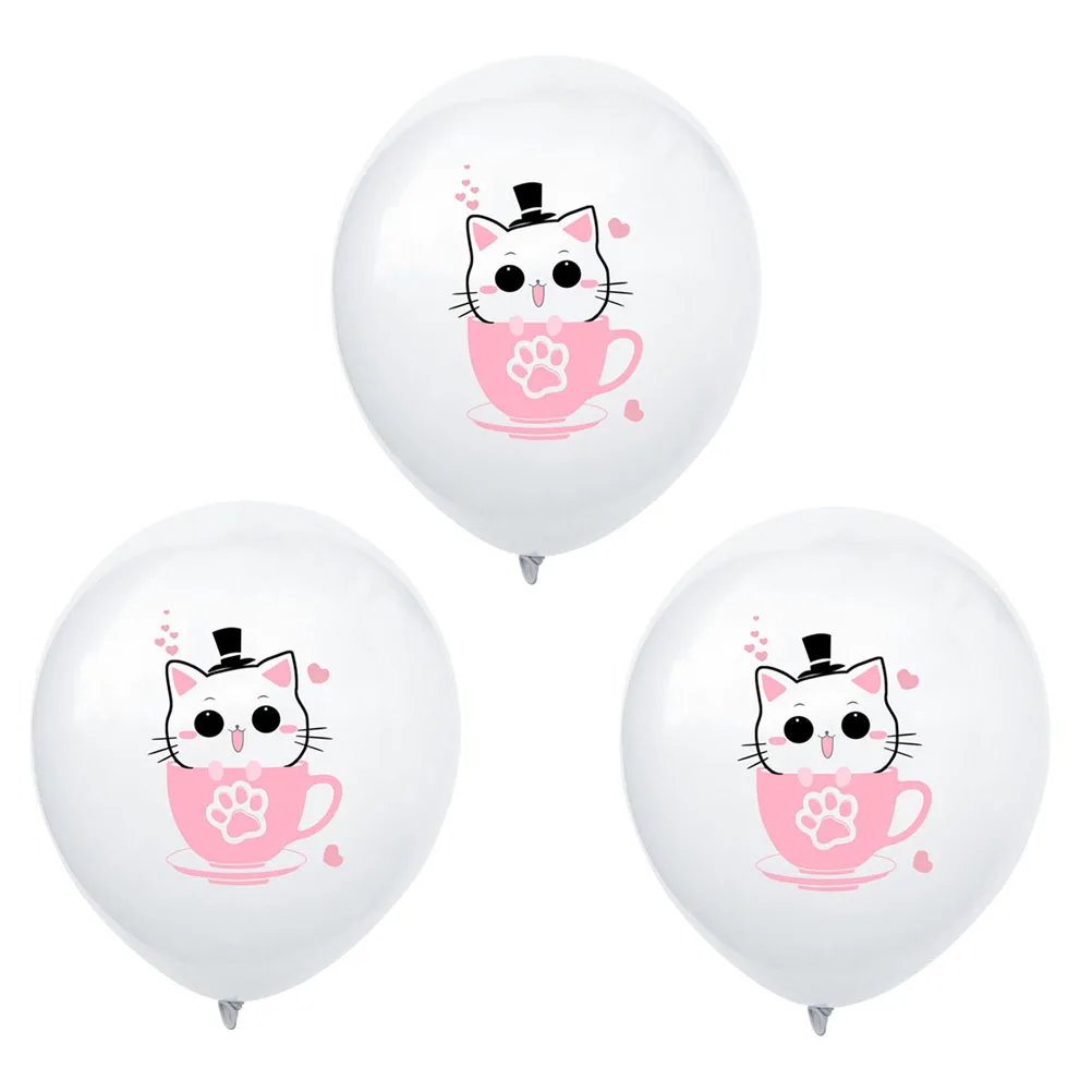 

12 Pcs Tea Cup Cat Balloon Decoration Premium Latex Party Printed Balloons Elegant Reusable Kids Birthday Child
