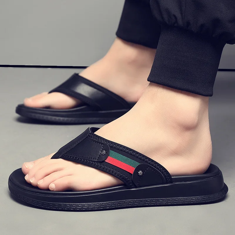 New Men Shoes Fashion Slippers Street Trend Striped Flip-flops Outdoor Comfortable Beach Shoes