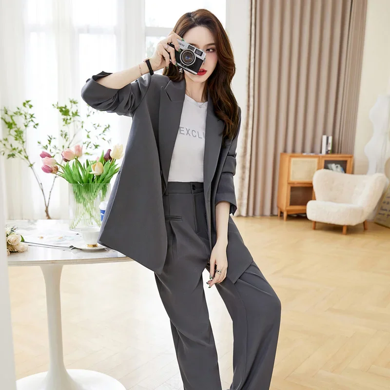 Ladies Brown Black Grey Suit Pants Set Women Casual Office Wear Suit Blazer Spring Two Piece Pant Set Suits Girls Suit Coat Set