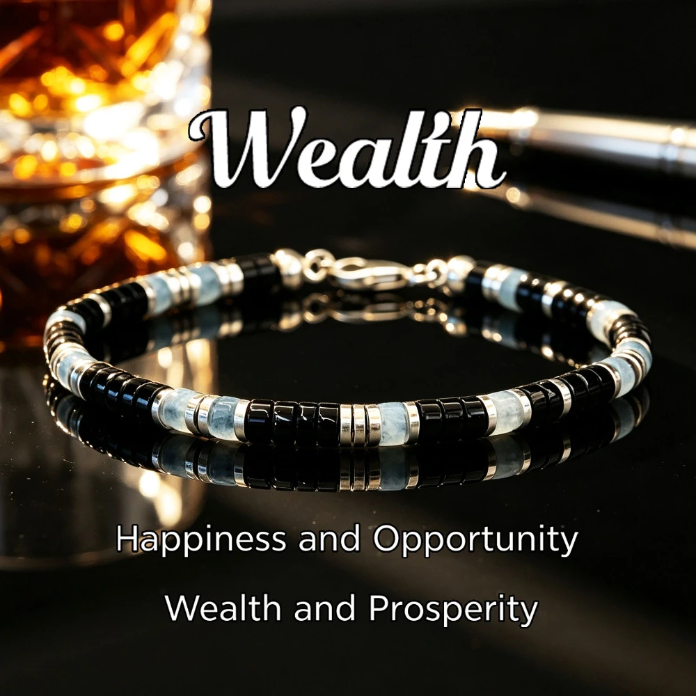 1pc Natural Blue Crystal Marrow and Black Agate Bead Bracelet, Symbolizing Prosperity and Opportunity, Unisex Jewelry Gift