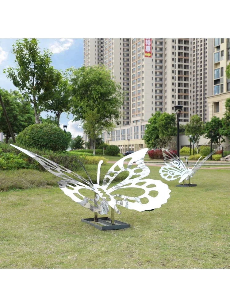 Stainless Steel Iron Hollow Luminous Abstract Butterfly Garden Landscape Lawn Decoration Sculpture Crafts Decoration Fairy