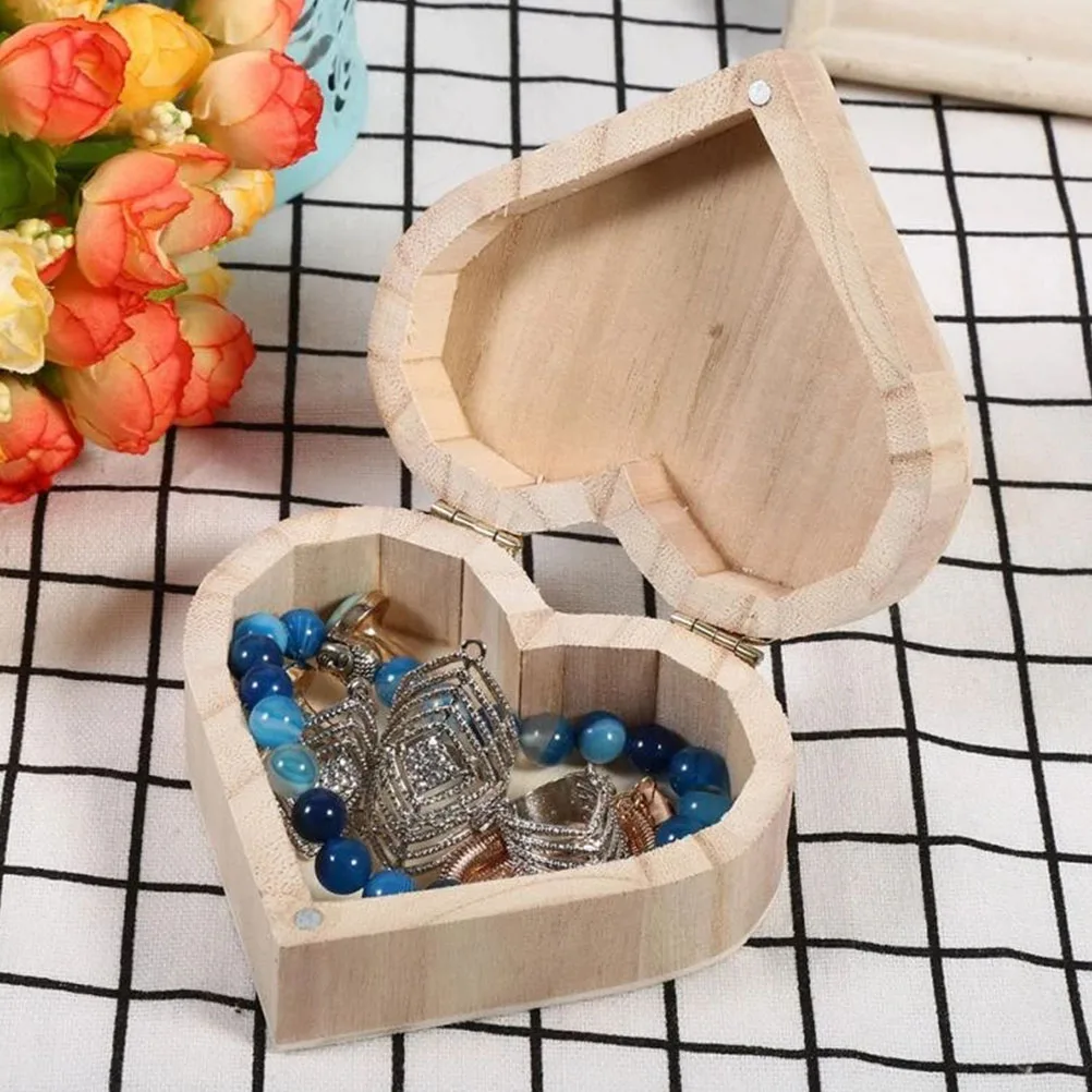 

Wooden Heart-Shaped Jewelry Box Storage Case For Rings Earrings Necklaces Desktop Gift Organizer Small Wood Heart Box For Women