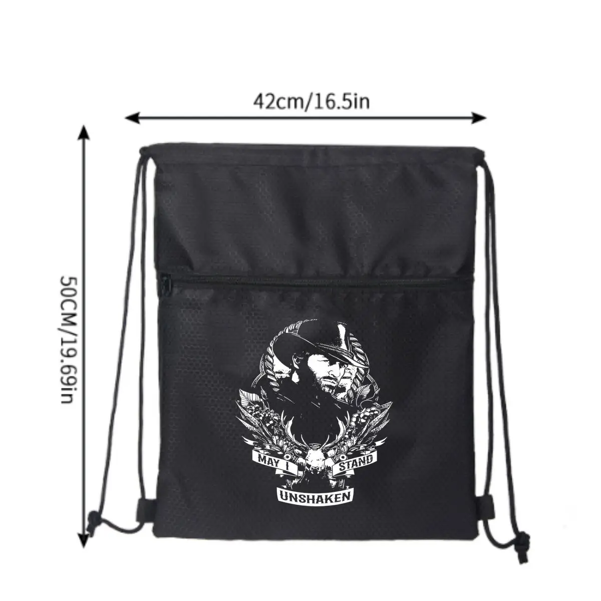 Unshaken Stand Edgy  Symbolic Text Design Black Drawstring Zipper Bag: Perfect for Short Getaways