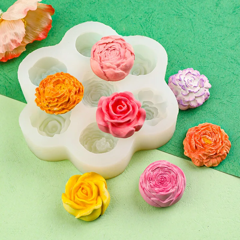 Three-dimensional Rose Peony Flower Aromatherapy Candle Silicone Mold Cake Decoration Small Flowers DIY Resin Plaster Molds