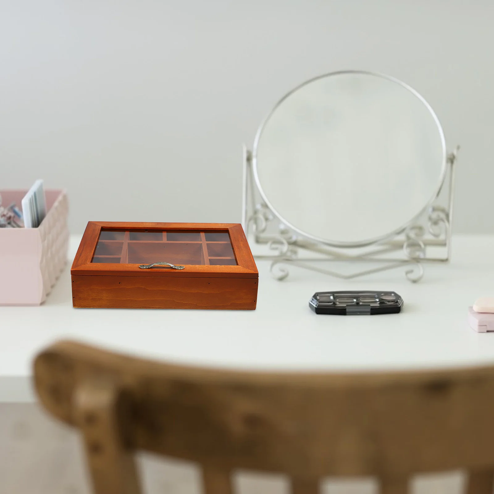 

-Slot Wooden Organizer Box With Acrylic Cover Hair Ties Accessories Storage Desktop Holder Gift For Birthday Holiday 9